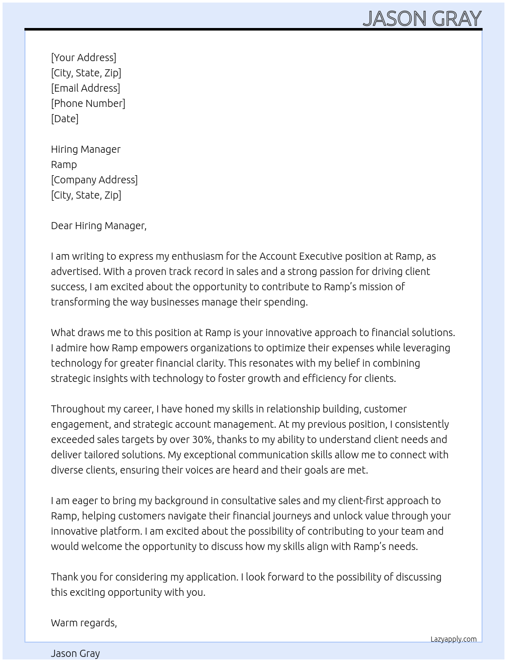 Account Executive At Ramp Cover Letter