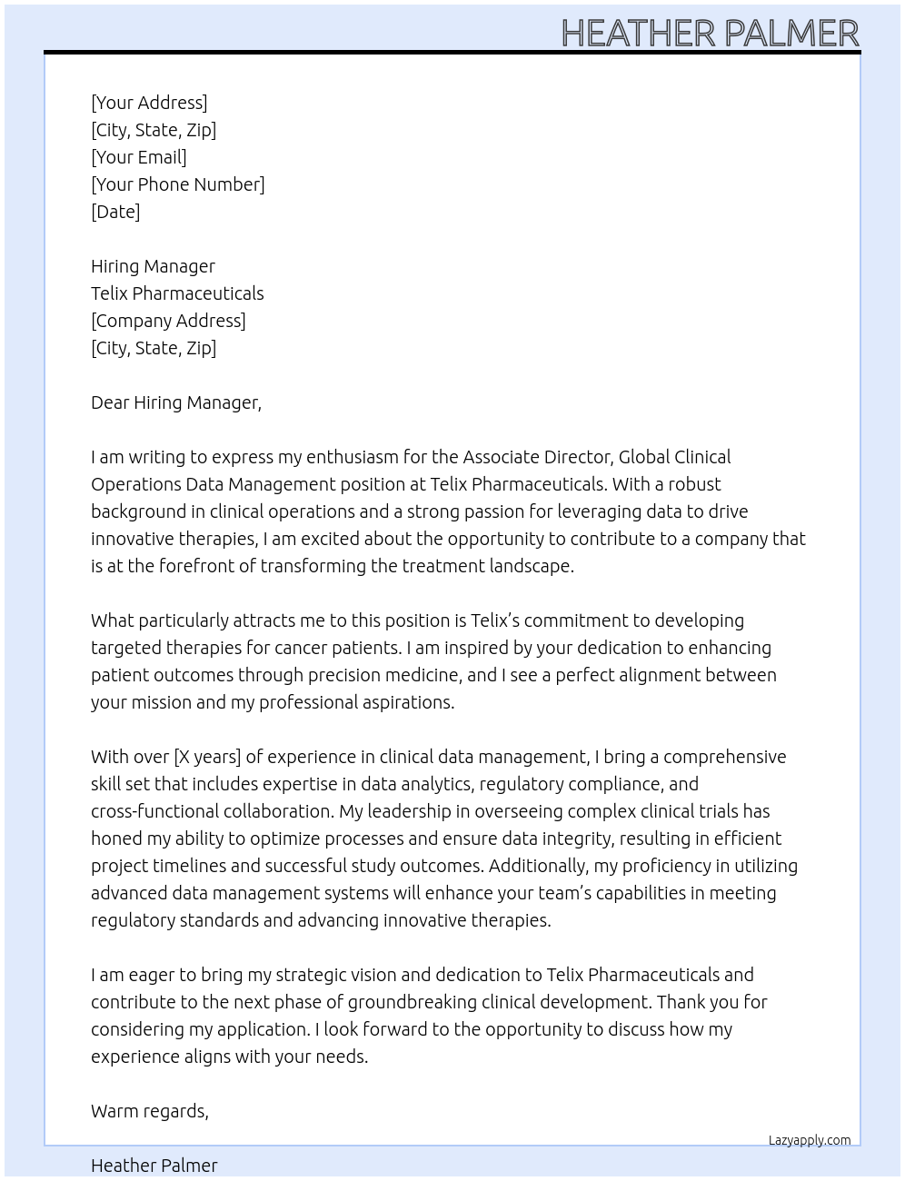 Cover letter for associate director, global clinical operations data management - LazyApply