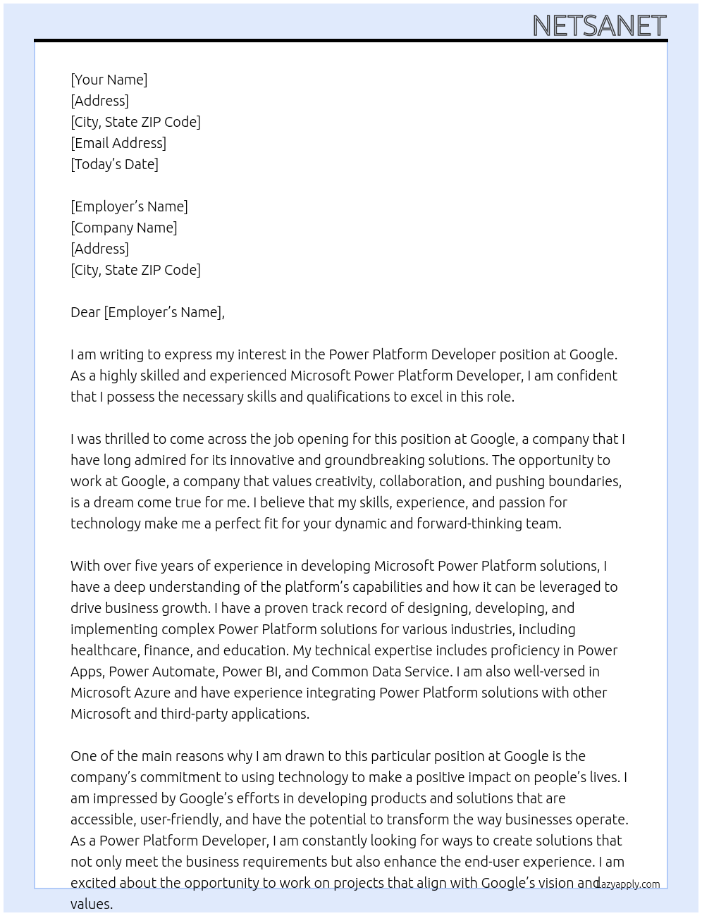 Cover letter for power platform developer - LazyApply