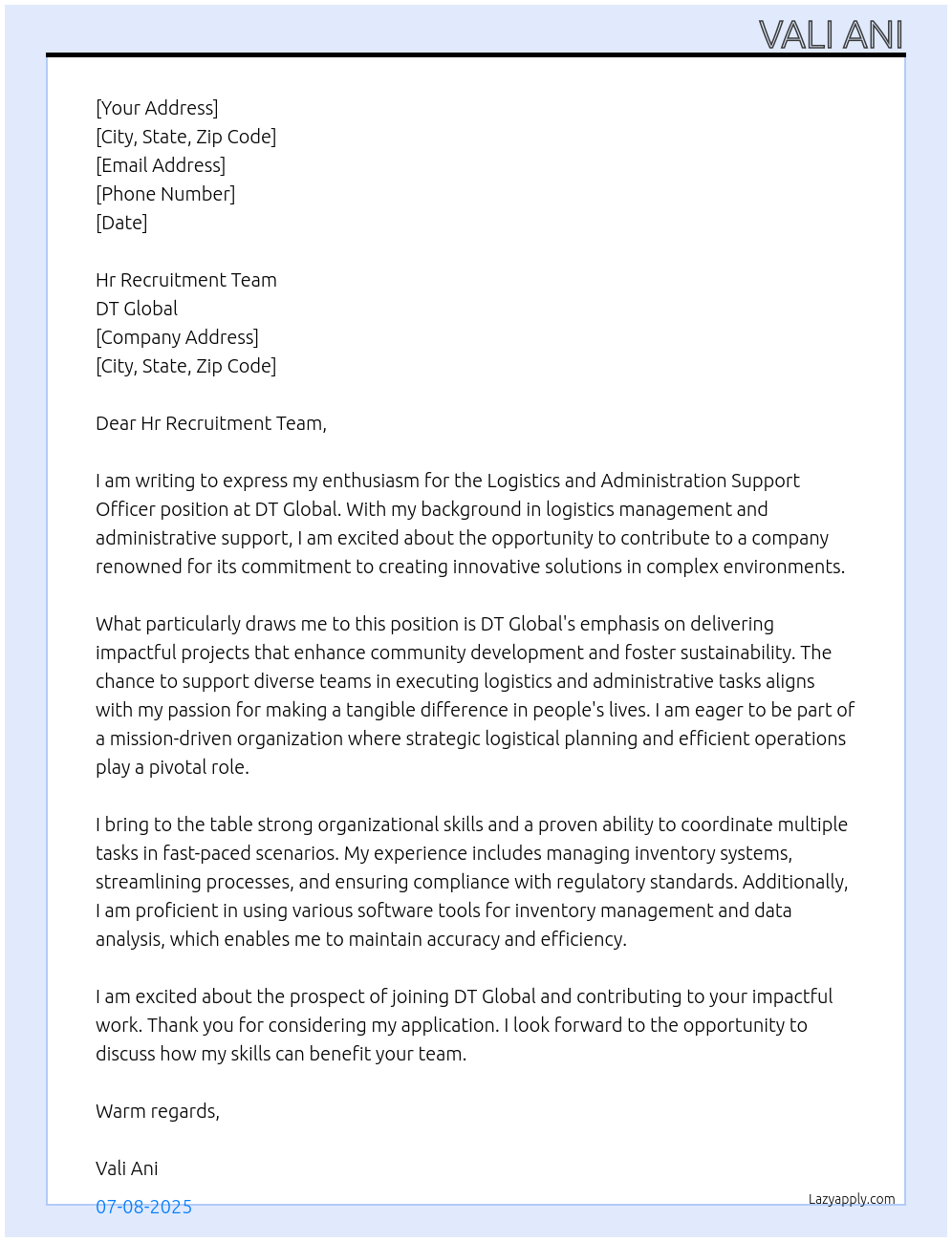 Cover letter for logistics and - Hwo1UEZLh3G0GQinjjOB 