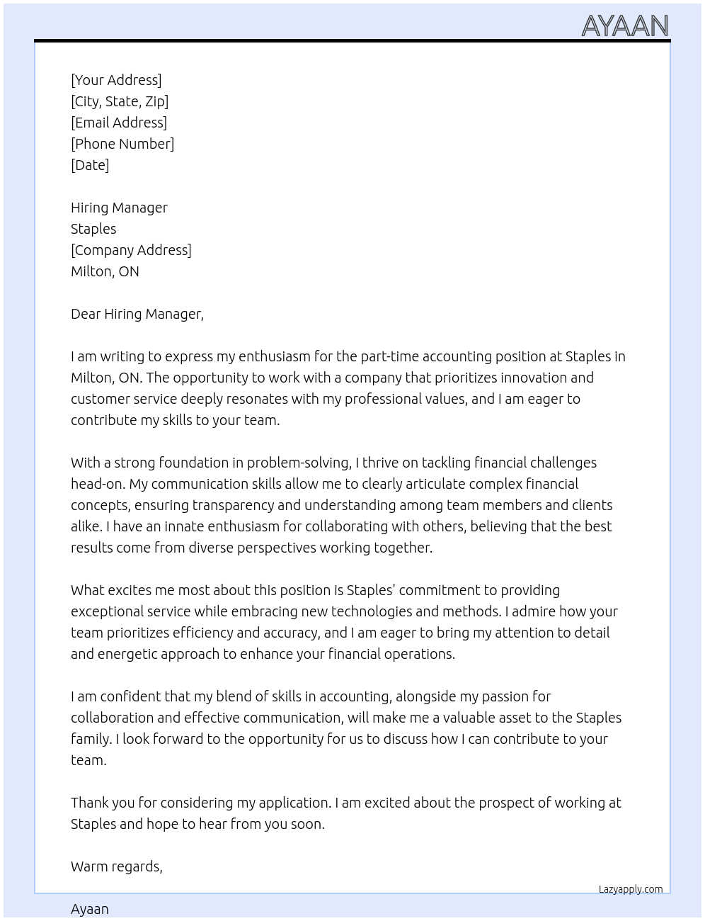 Cover letter for accounting - LazyApply