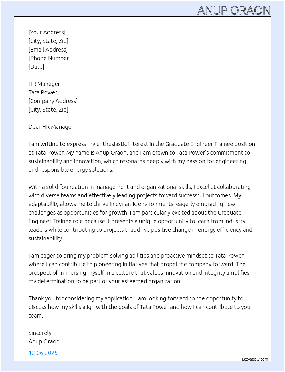 Cover letter for graduate engineer trainee - LazyApply