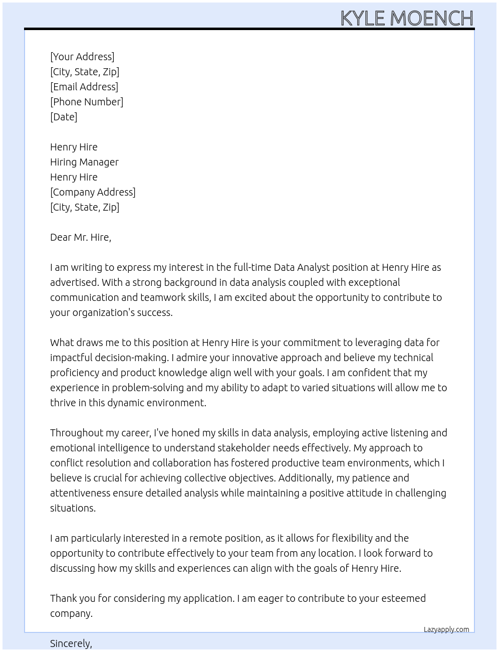 Cover letter for data analysts - LazyApply