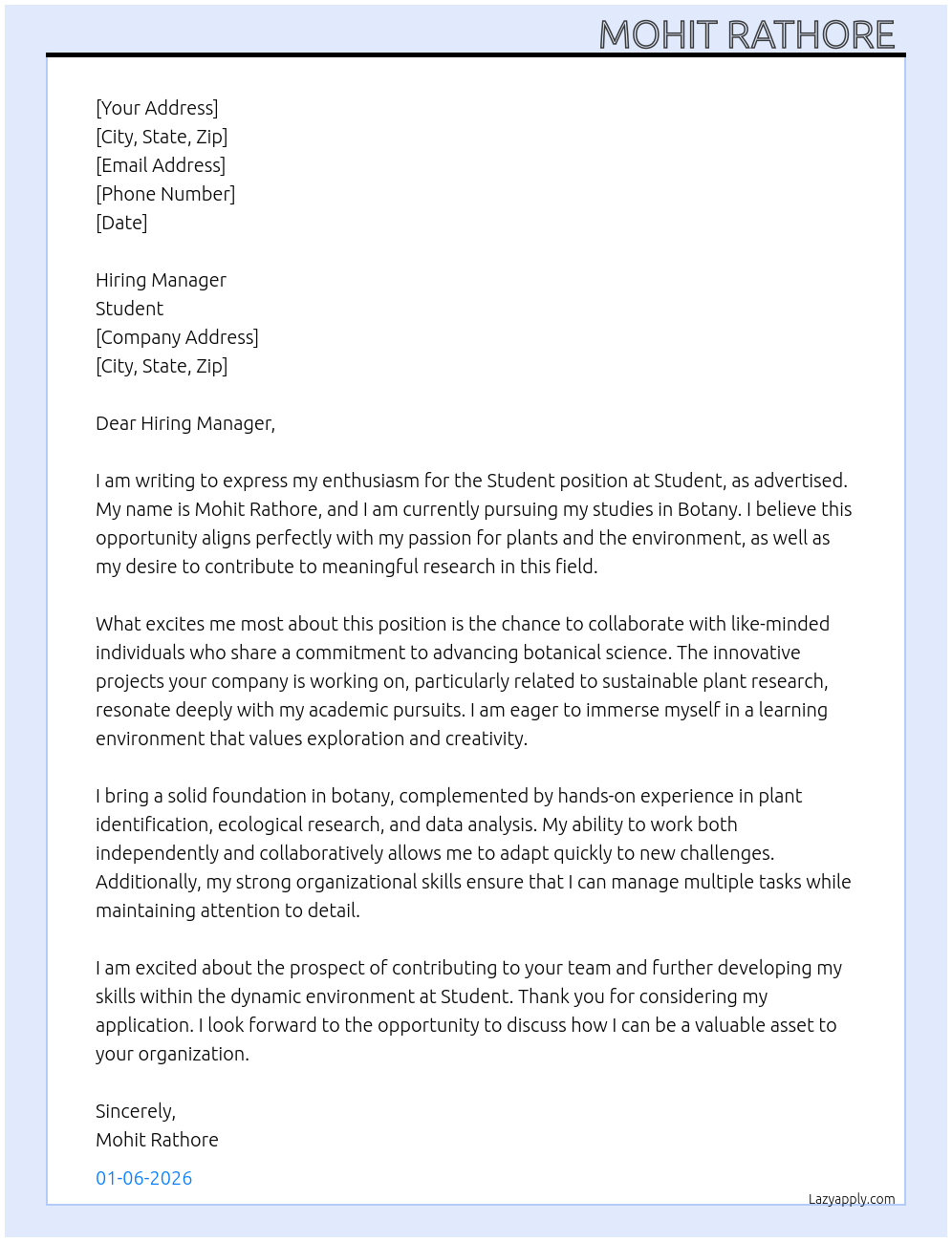 Students At Student Cover Letter