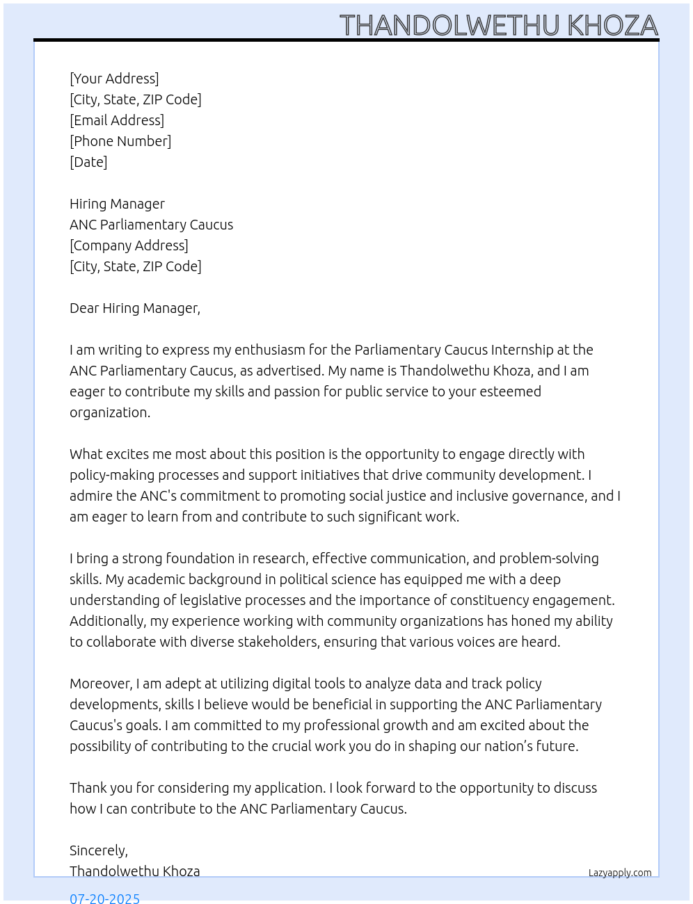 Cover letter for parliamentary - IHDfp8i0ZITbGKHAOpDW