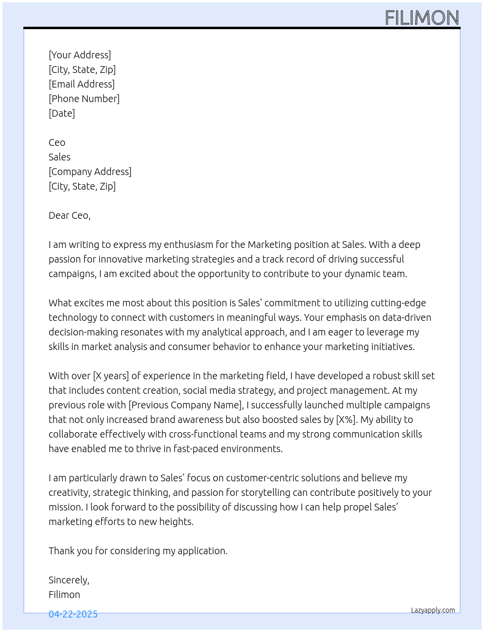 Marketing At Sales Cover Letter