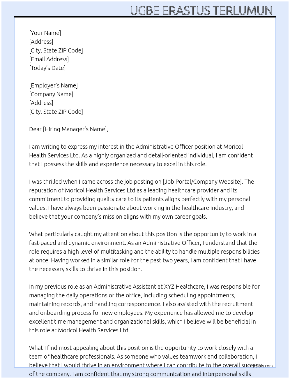 Administrative Officer At Moricol Health Services Ltd Cover Letter