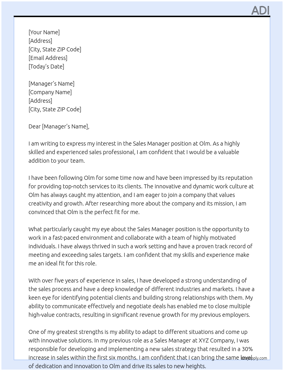 Sales At Olm Cover Letter