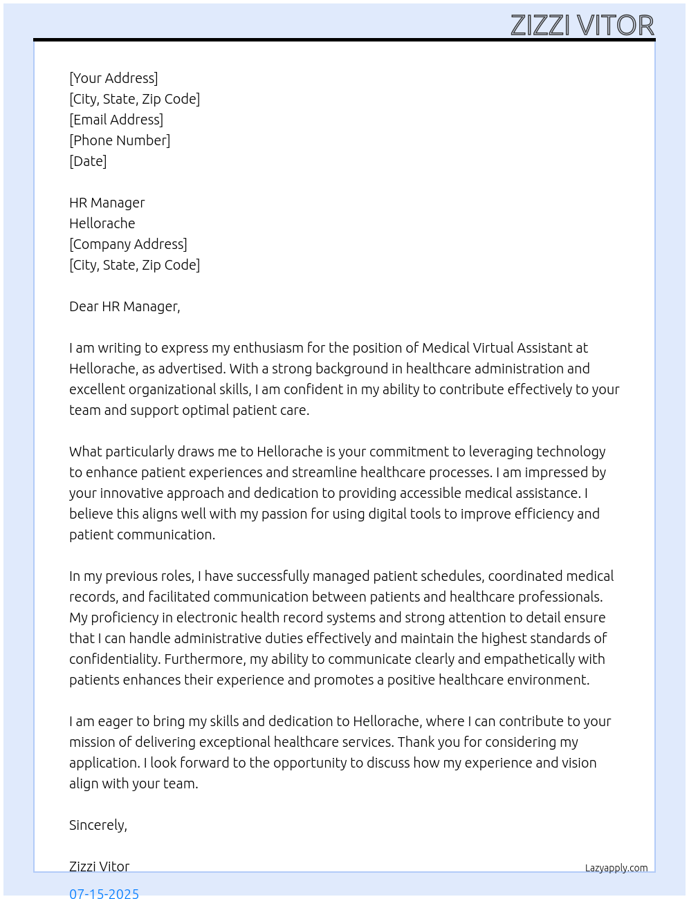 Medical Virtual Assistant At Hellorache Cover Letter