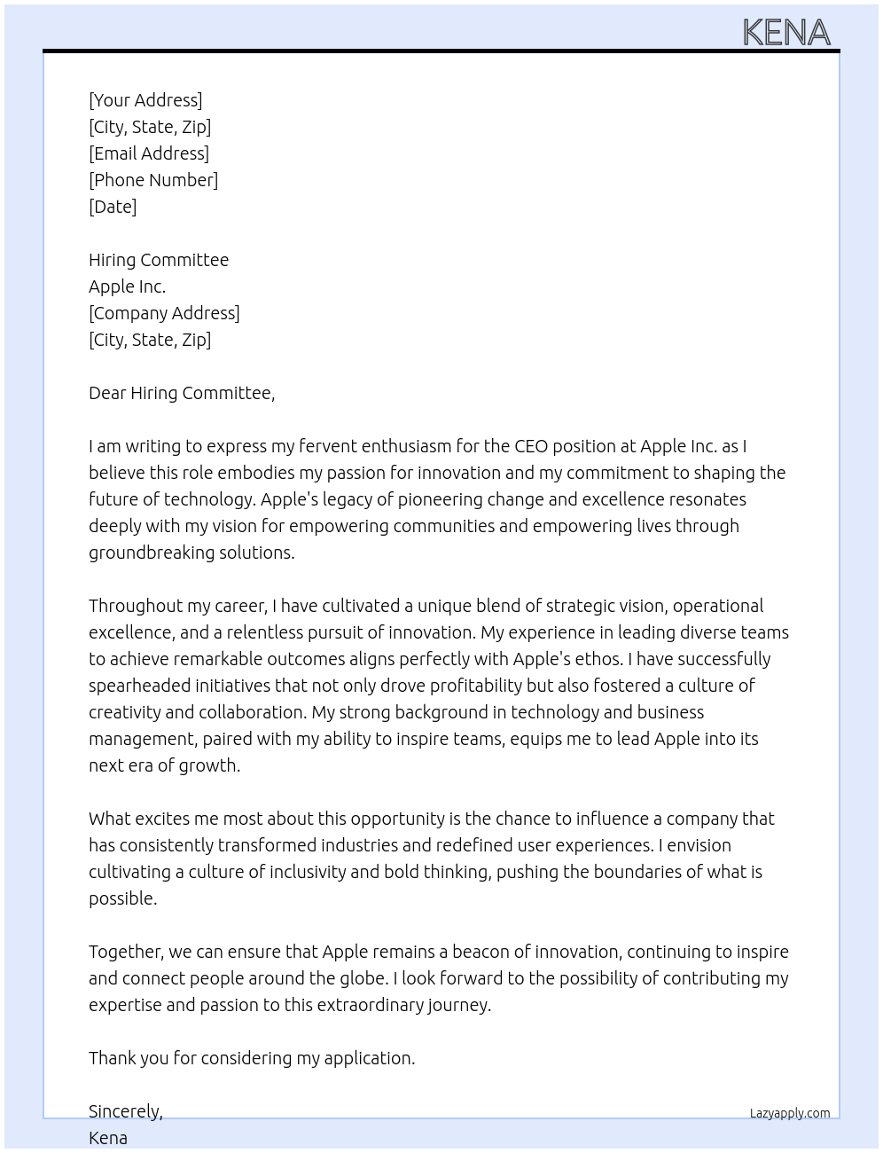 ceo At apple Cover Letter