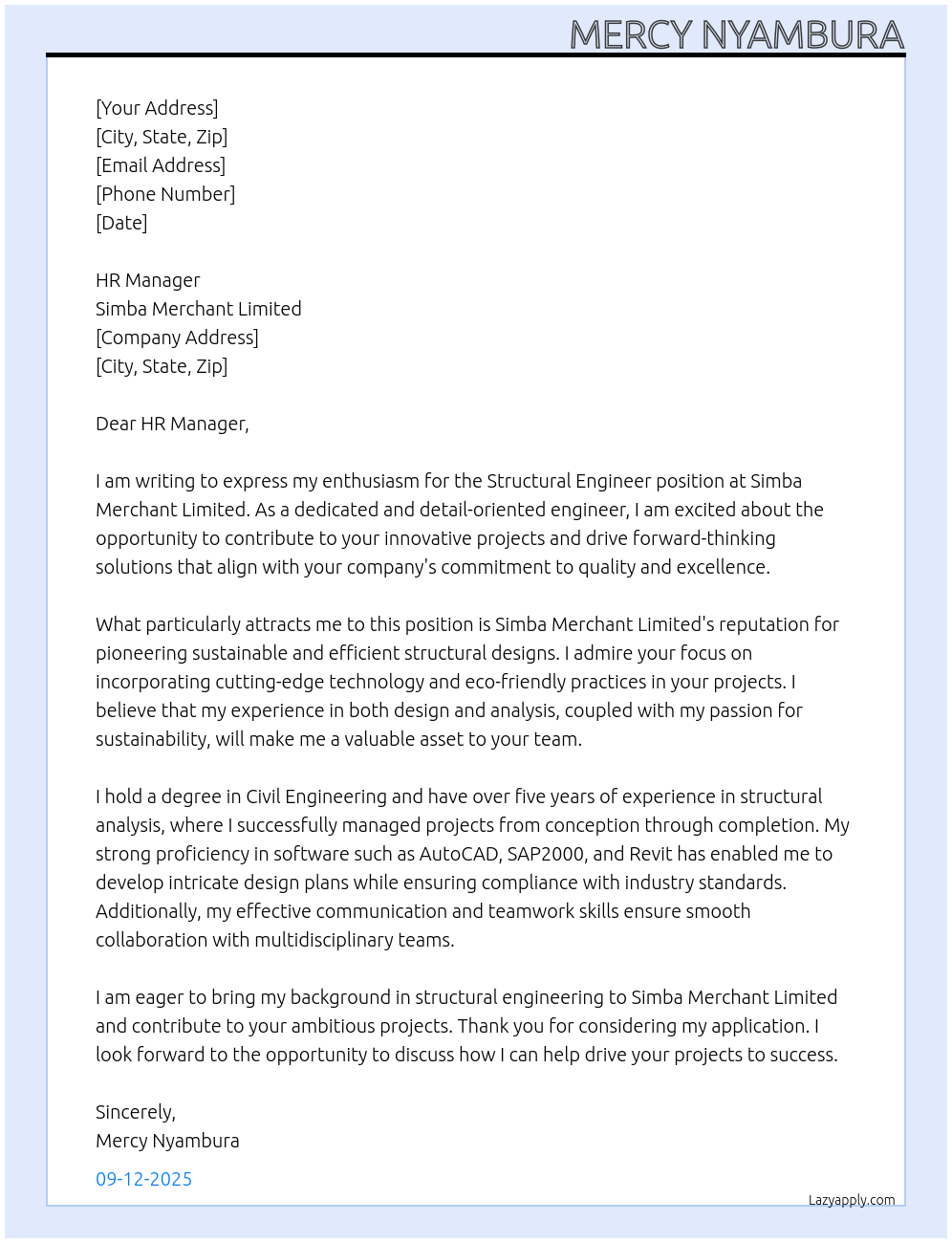 Cover letter for structural engineer - LazyApply