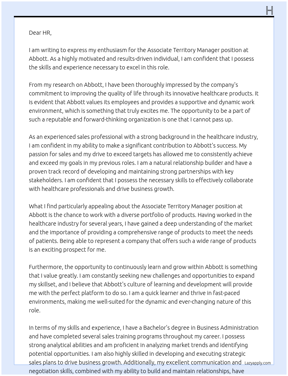 Associate Territory Manager At Abbott Cover Letter