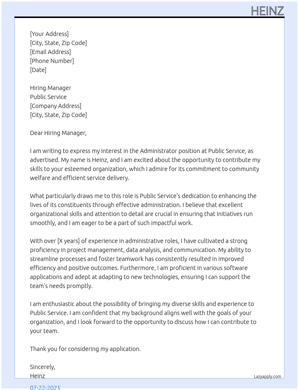 administrator At punlice service Cover Letter