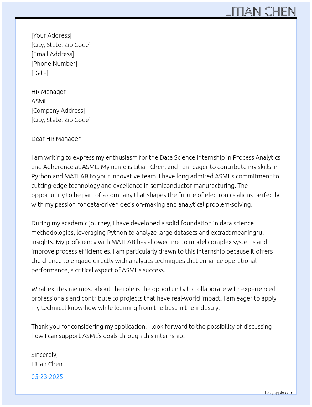 Cover letter for data science internship: process analytics and adherence - LazyApply