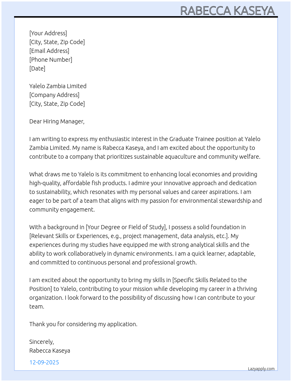 Cover letter for graduate trainee - LazyApply
