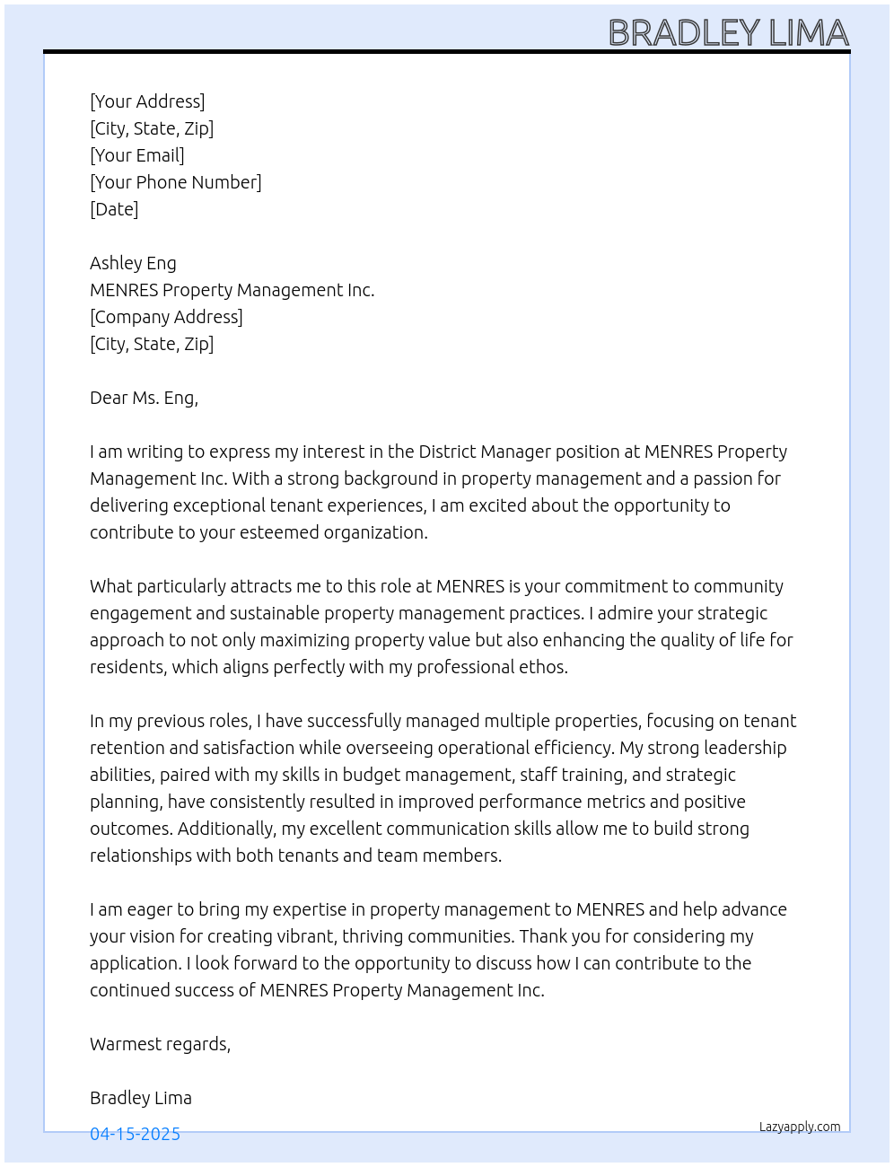 Cover letter for district manager - LazyApply