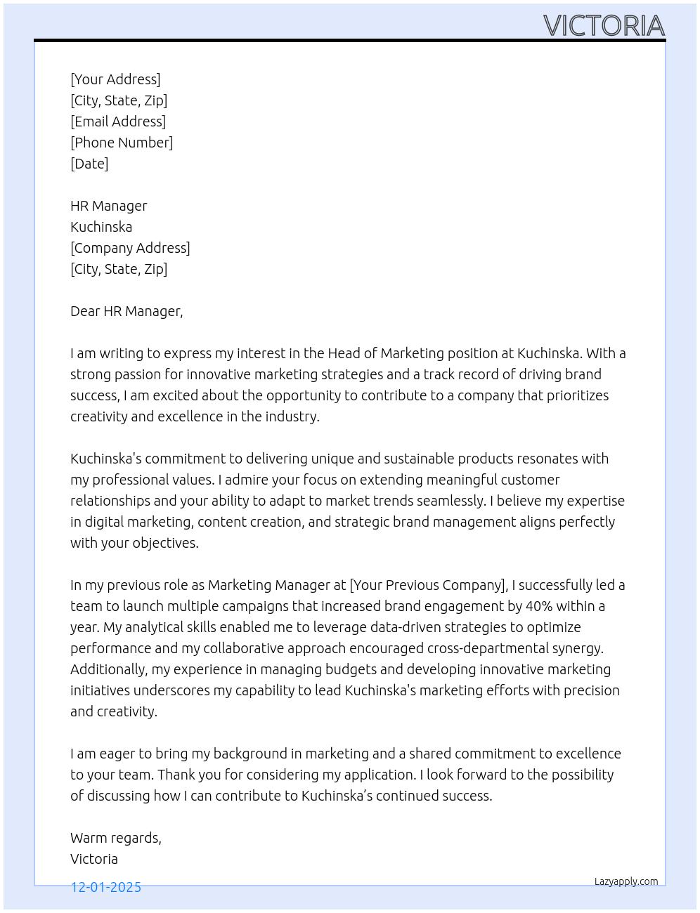 Cover letter for head of marketing - LazyApply