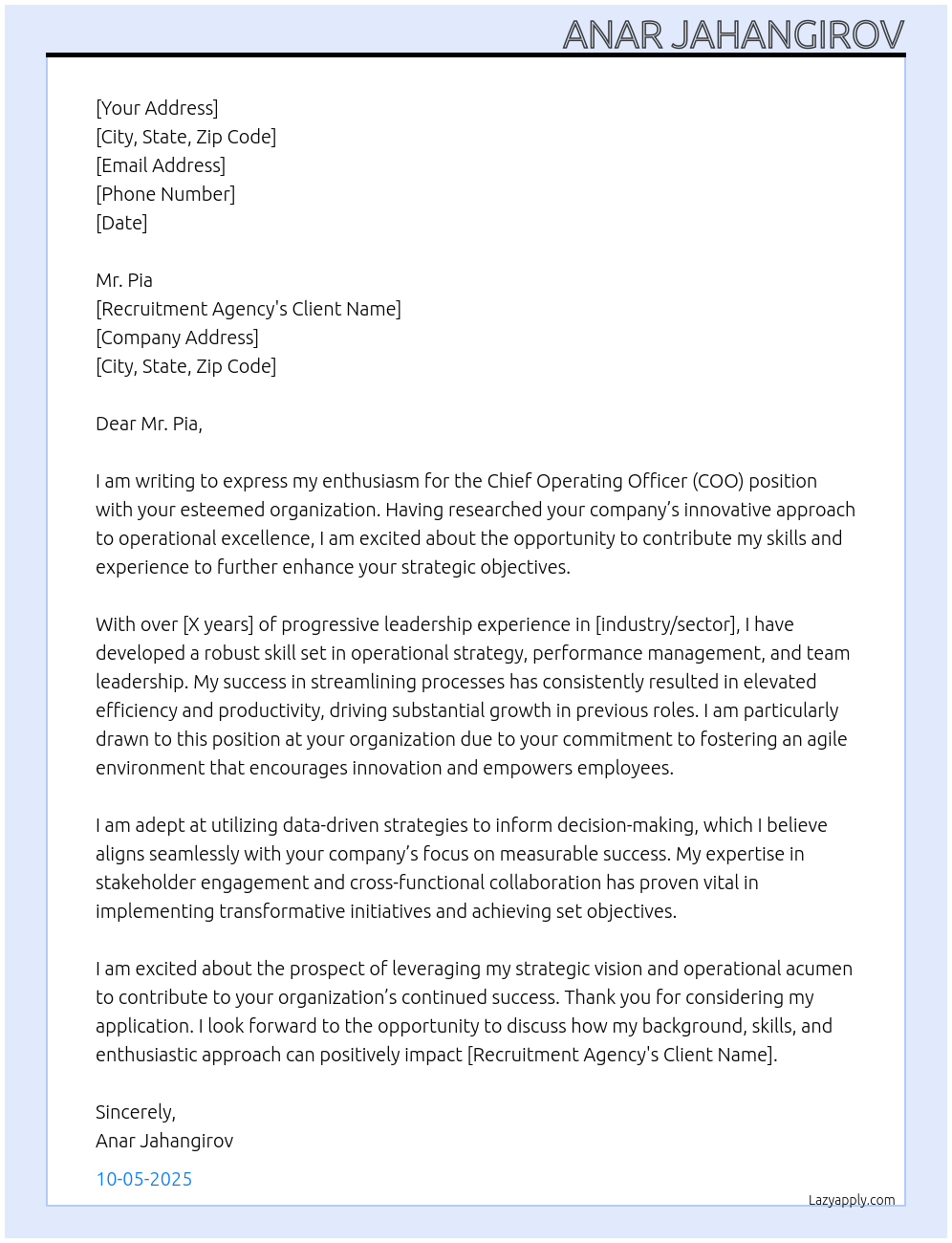 Cover letter for coo - LazyApply