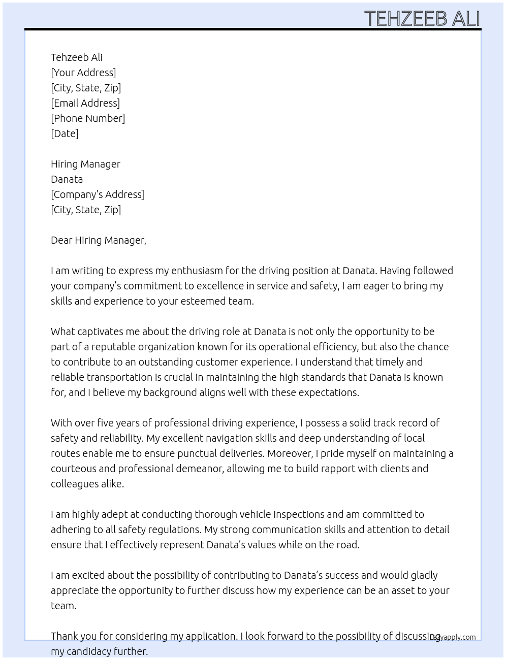 Driving At Danata Cover Letter