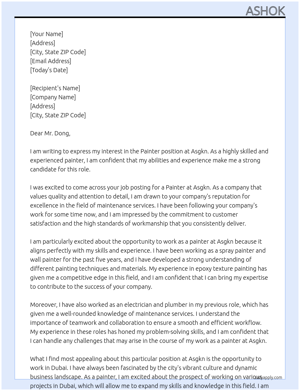 Painter At Asgkn Cover Letter