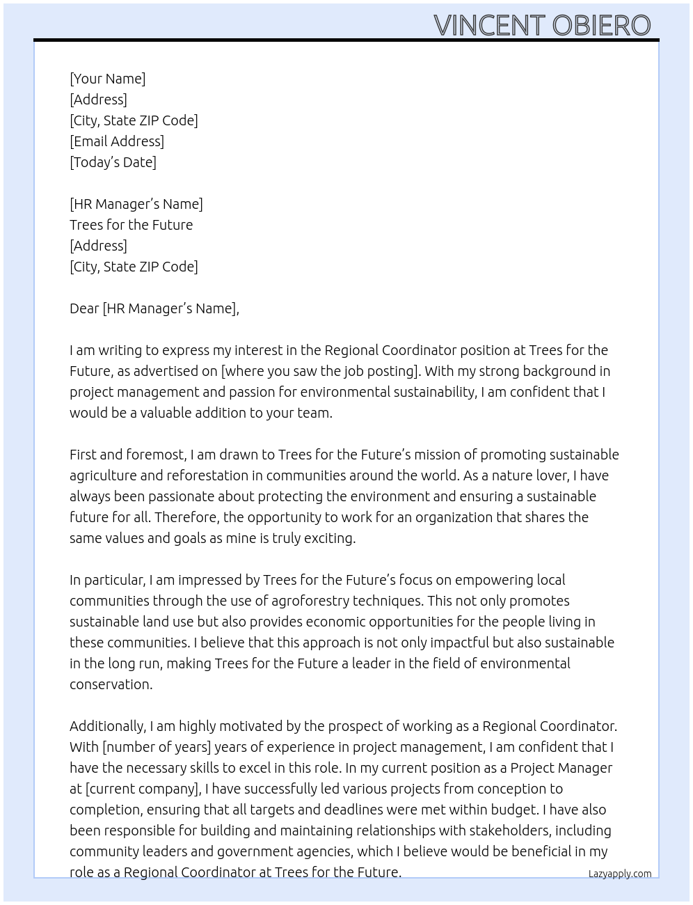 Cover letter for regional coordinator - LazyApply