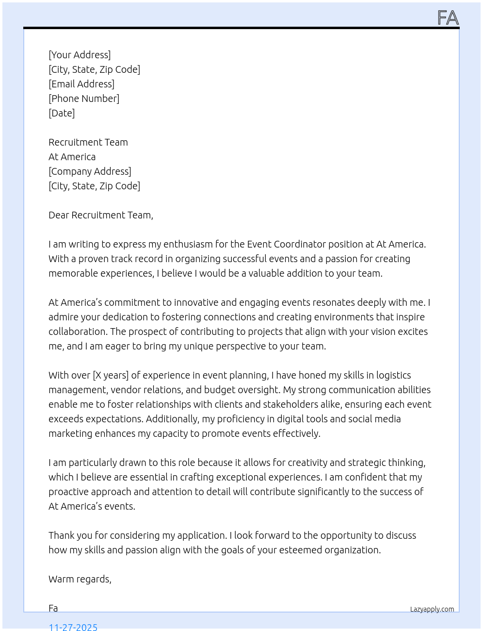 Cover letter for event coordinator - LazyApply