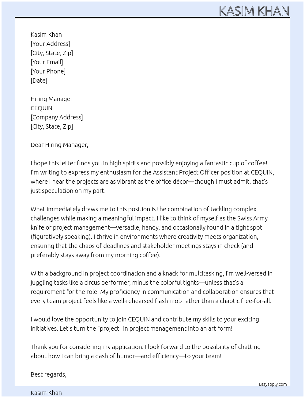 Cover letter for assistant project officer - LazyApply