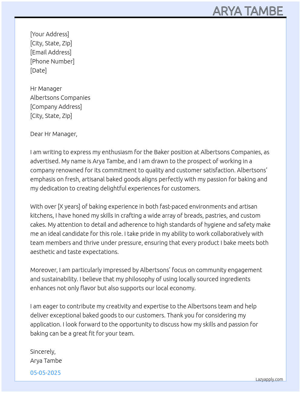 Cover letter for baker - LazyApply