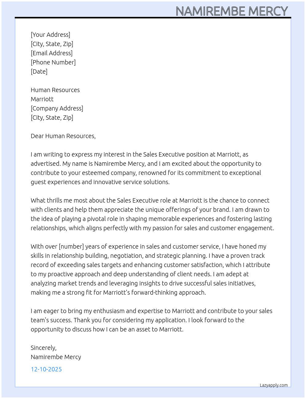 Cover letter for sales executive - LazyApply