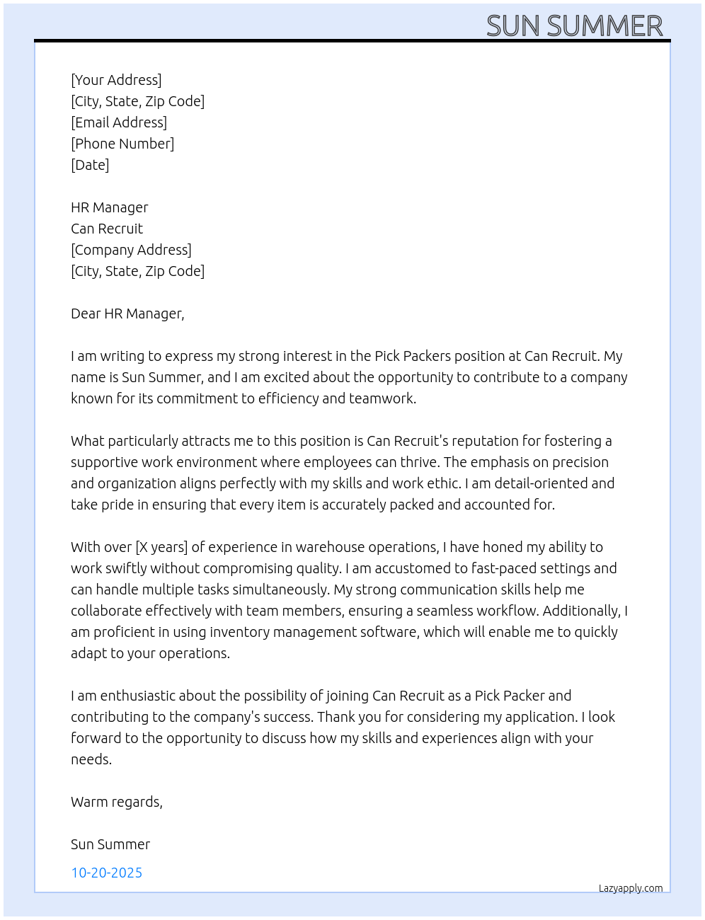 Cover letter for pick packers - LazyApply