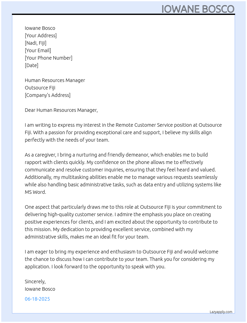 Cover letter for remote customer service - LazyApply