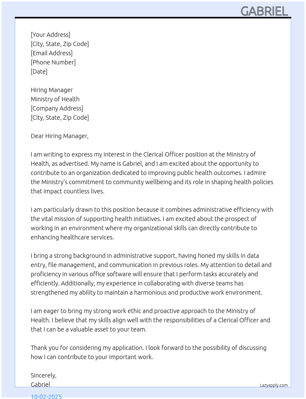 Cover letter for clerical officer - LazyApply