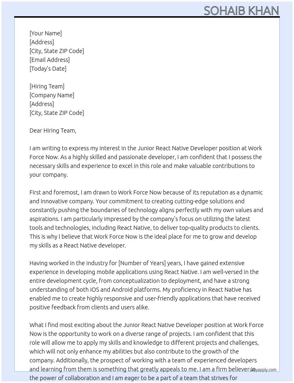 Cover letter for junior react native developer - LazyApply
