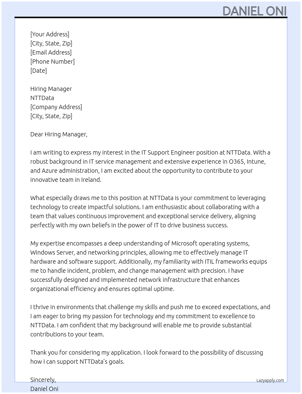 Cover letter for it support engineer - LazyApply