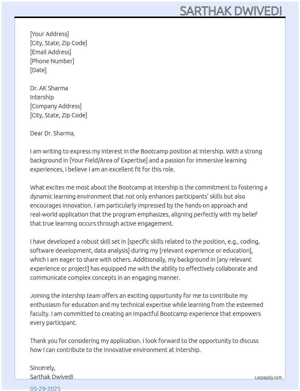 Cover letter for bootcamp - LazyApply