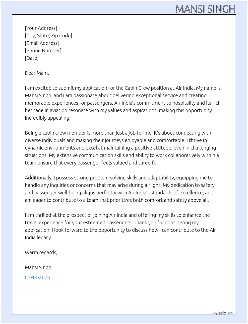 Cover letter for cabin crew - LazyApply