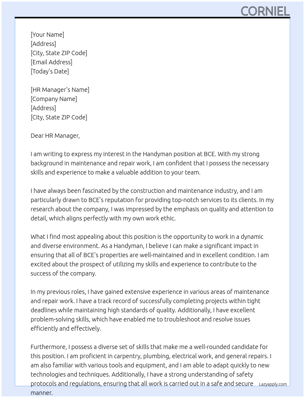 Handyman At BCE Cover Letter