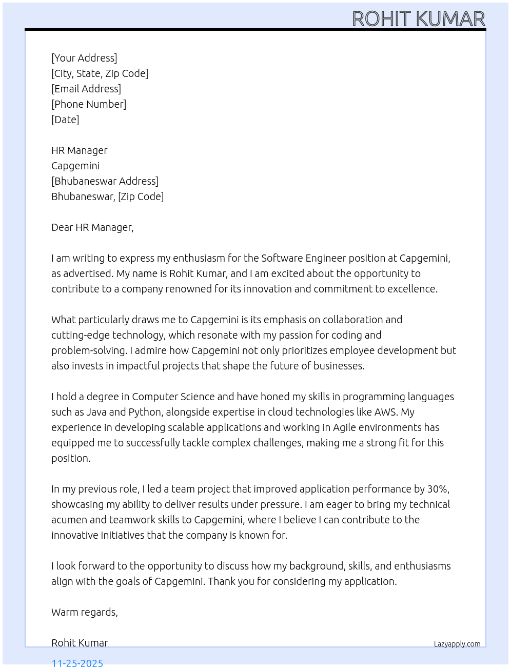 Software Engineer At Capgemini Cover Letter