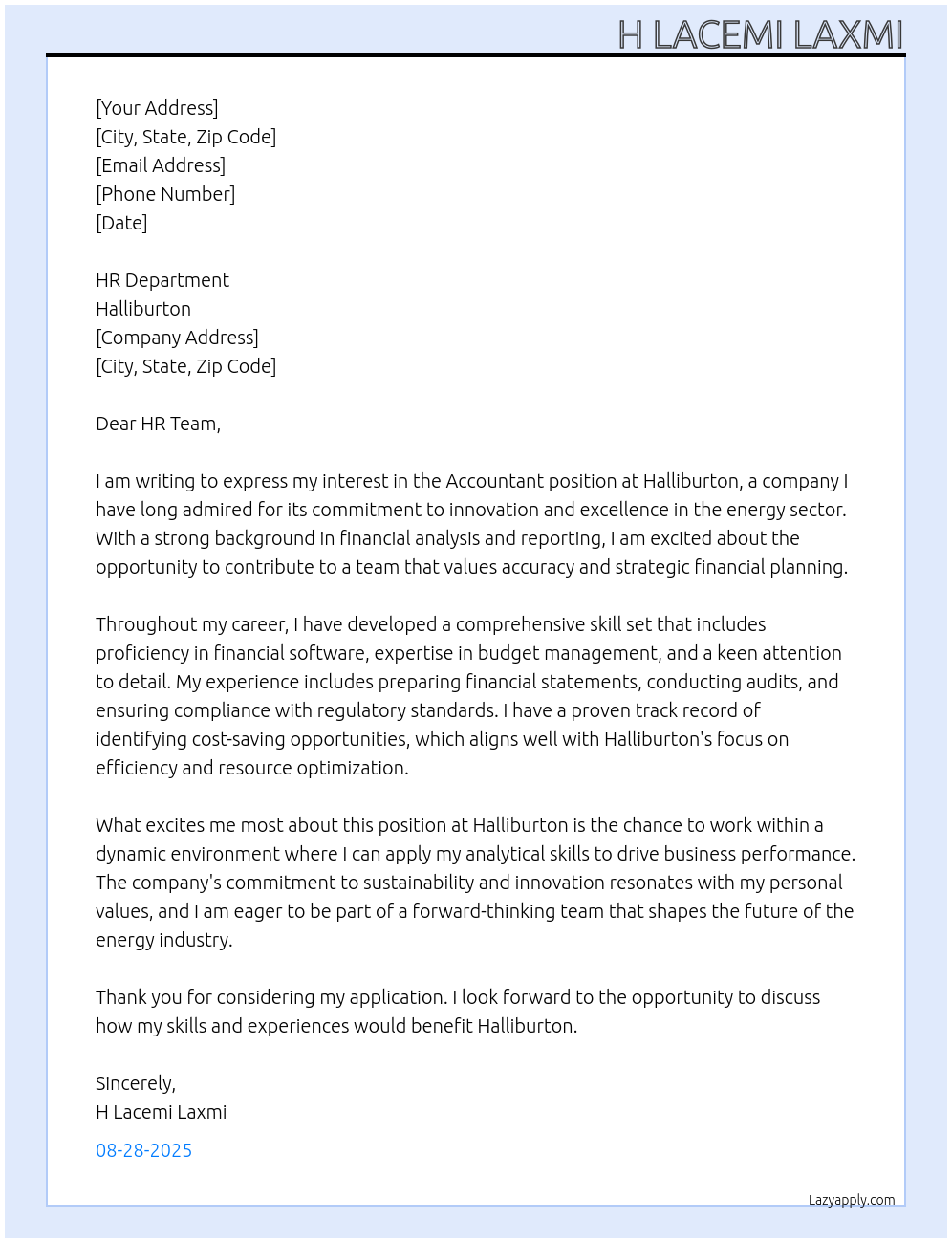 accountant At Halliburton Cover Letter