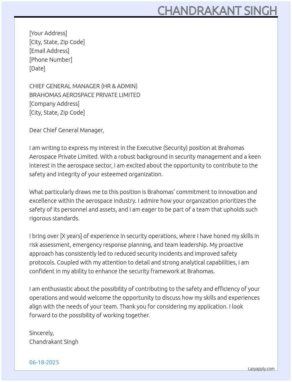 Cover letter for executive & security - LazyApply