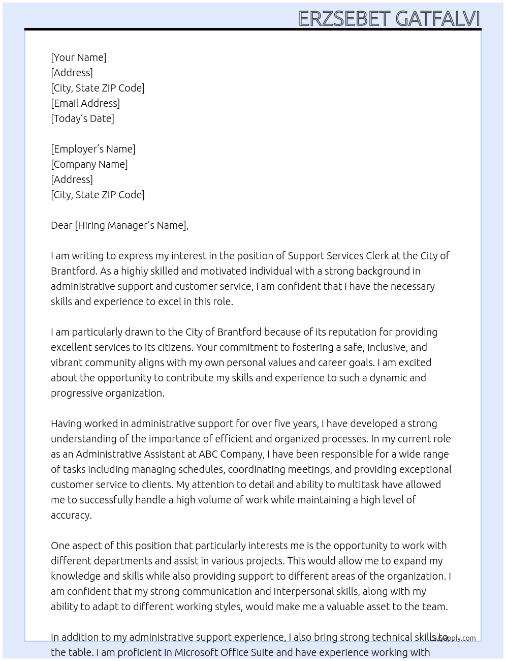 Cover letter for support services clerk - LazyApply