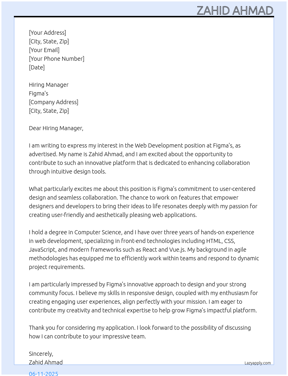 Web development At Figma's Cover Letter