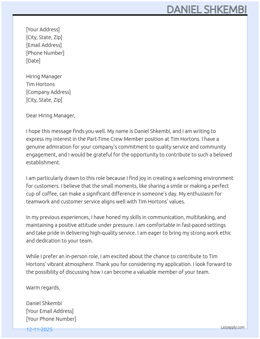 Cover letter for crew member - LazyApply