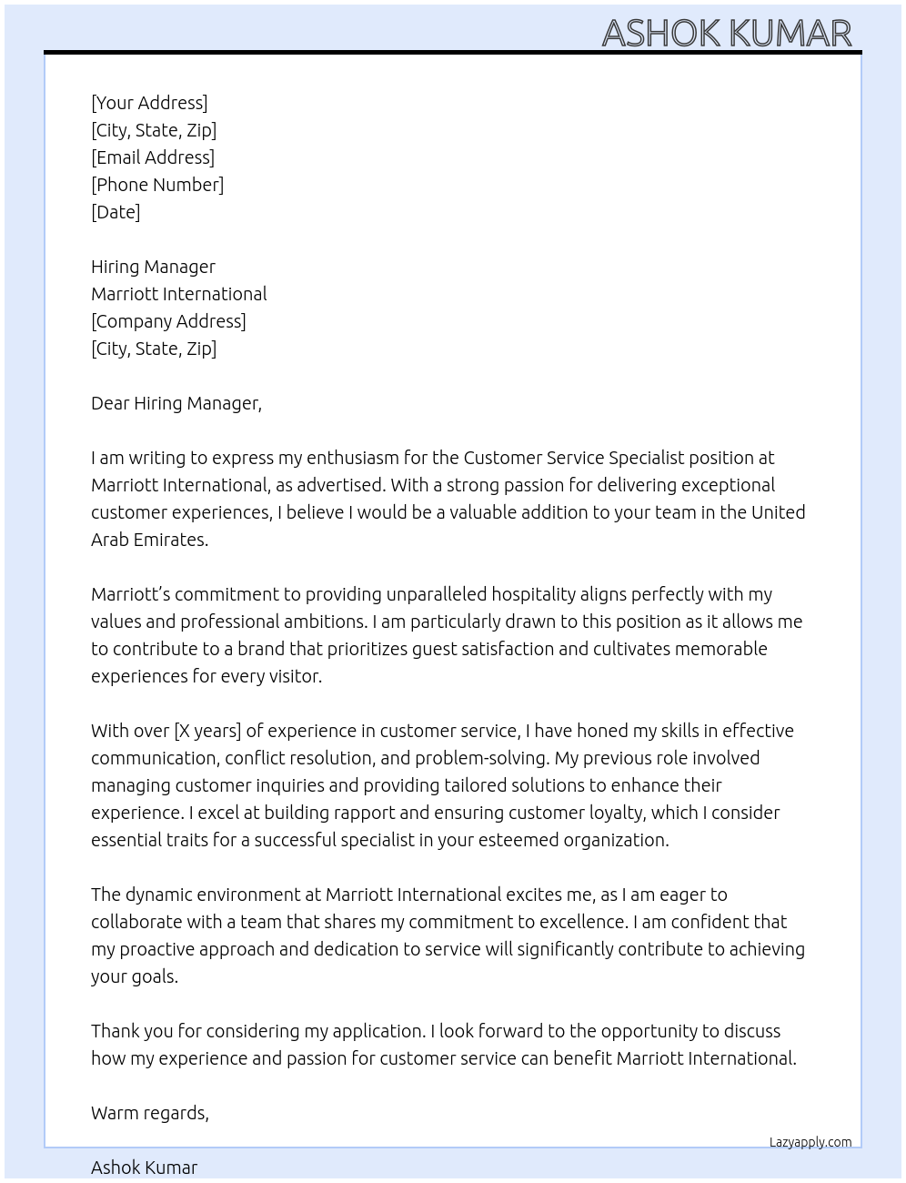 Cover letter for customer service specialist - LazyApply