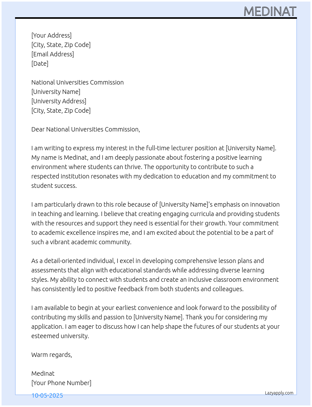 lecturer At university Cover Letter