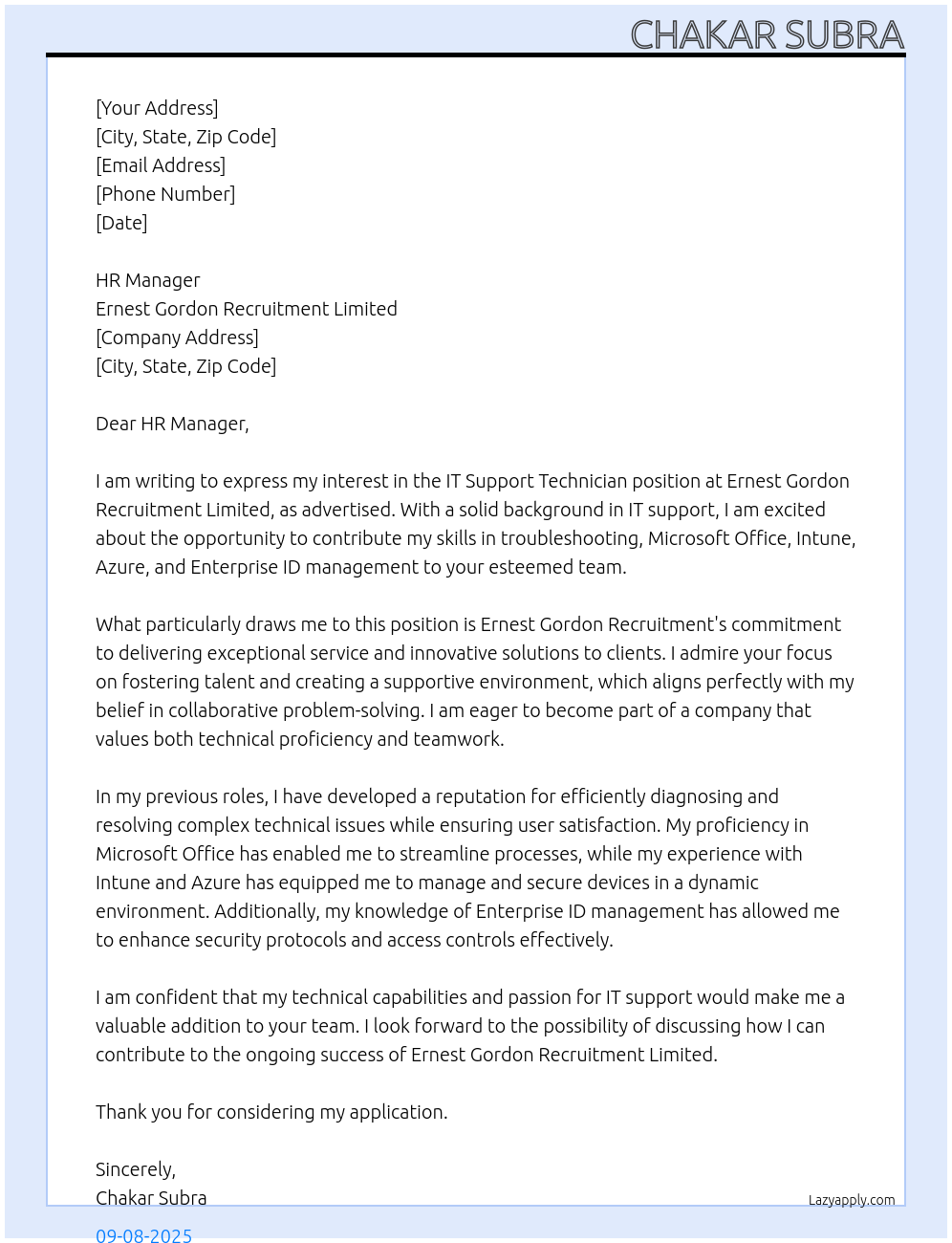 Cover letter for it support technician - LazyApply