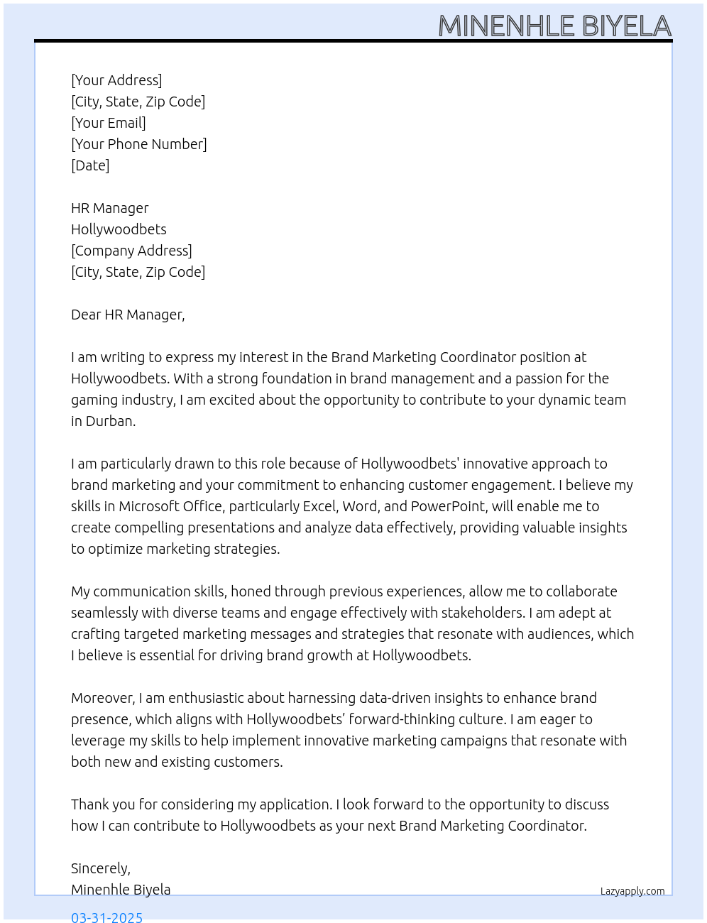 Cover letter for brand marketing coordinator - LazyApply