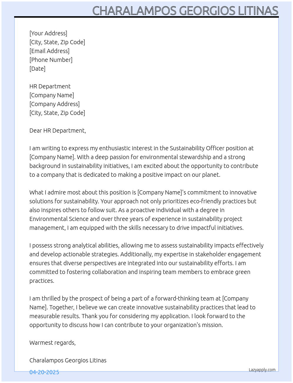 Sustainability officer At If here is any Cover Letter