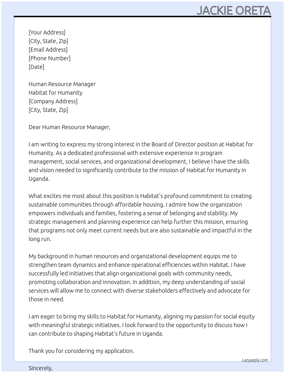 Cover letter for board of director - LazyApply