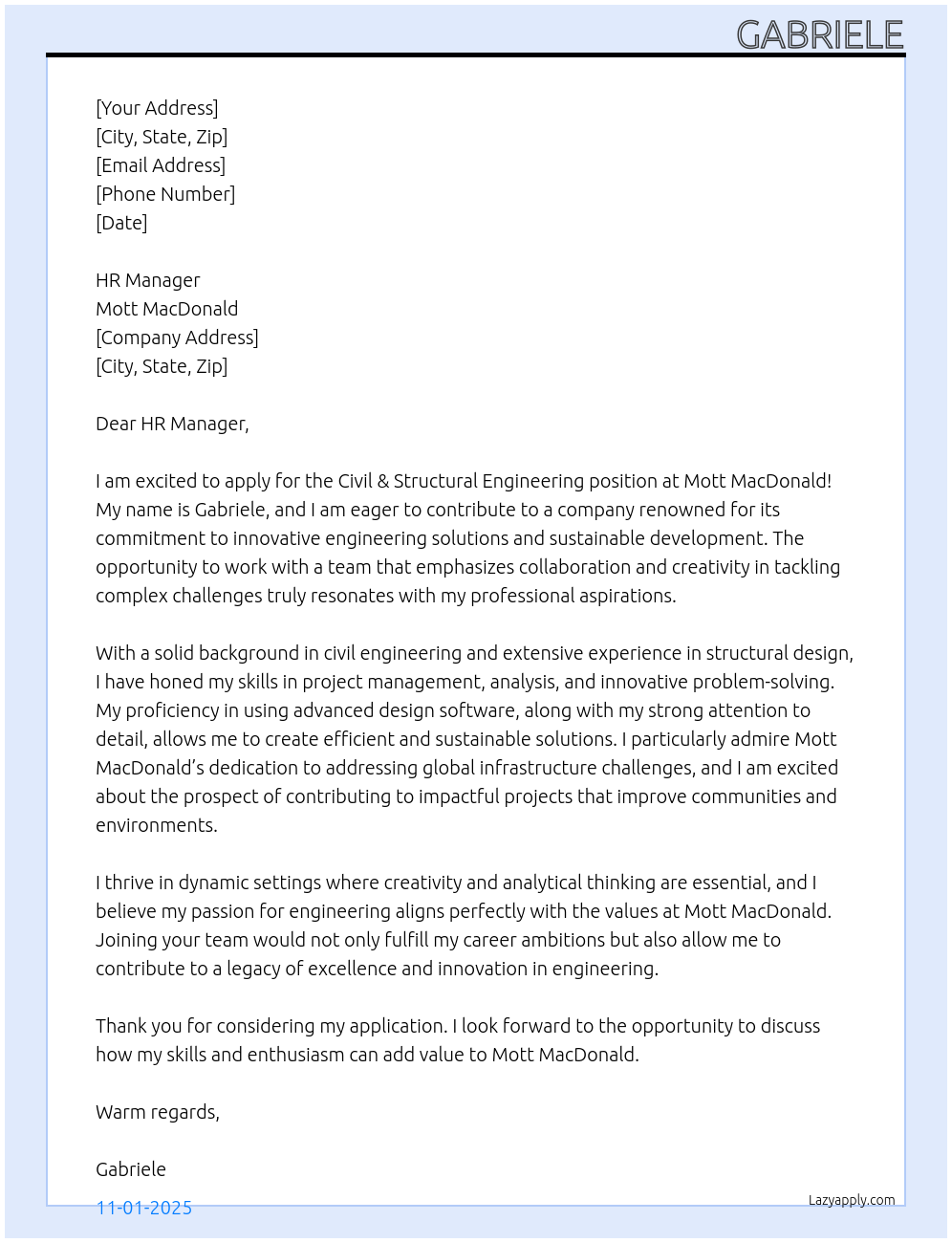Civil & Structural Engineering At MOTT MACDONALD Cover Letter